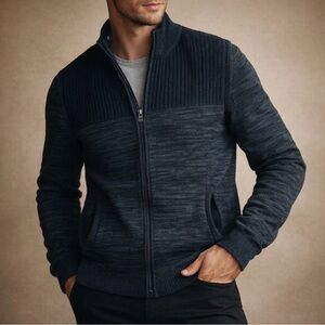 Alfani Black 100% Cotton Full-Zip Sweater Jacket Size Large